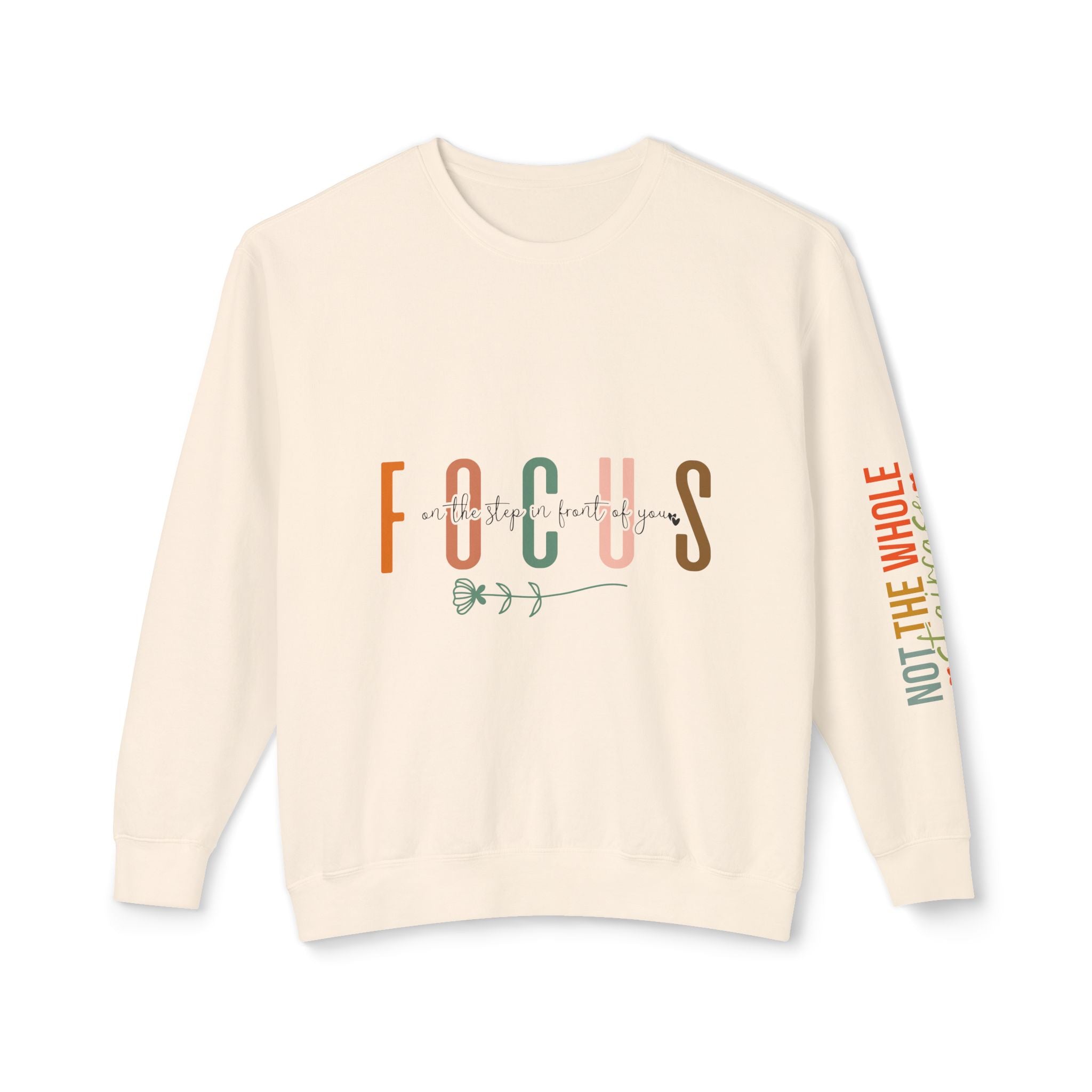 Sudadera unisex ligera con cuello redondo - "Focus" & "Not the Whole Story" - color beige