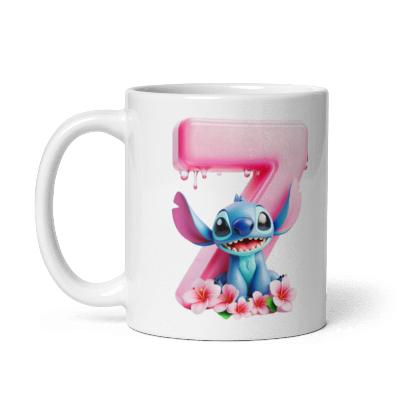 Taza blanca brillante con inicial y número personalizada Lilo - Print Ediciones