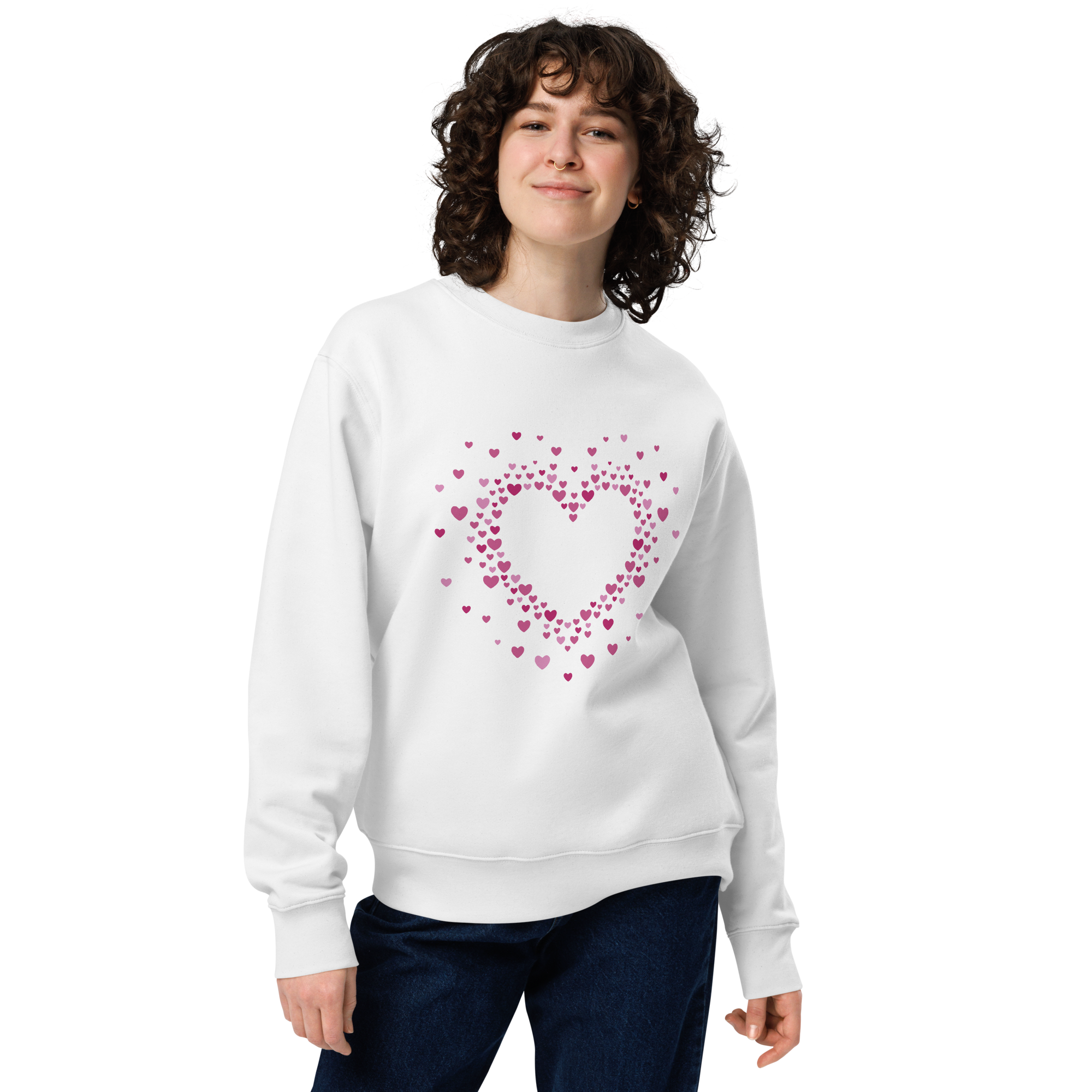 Sudadera eco unisex multicorazones - Print Ediciones color blanca