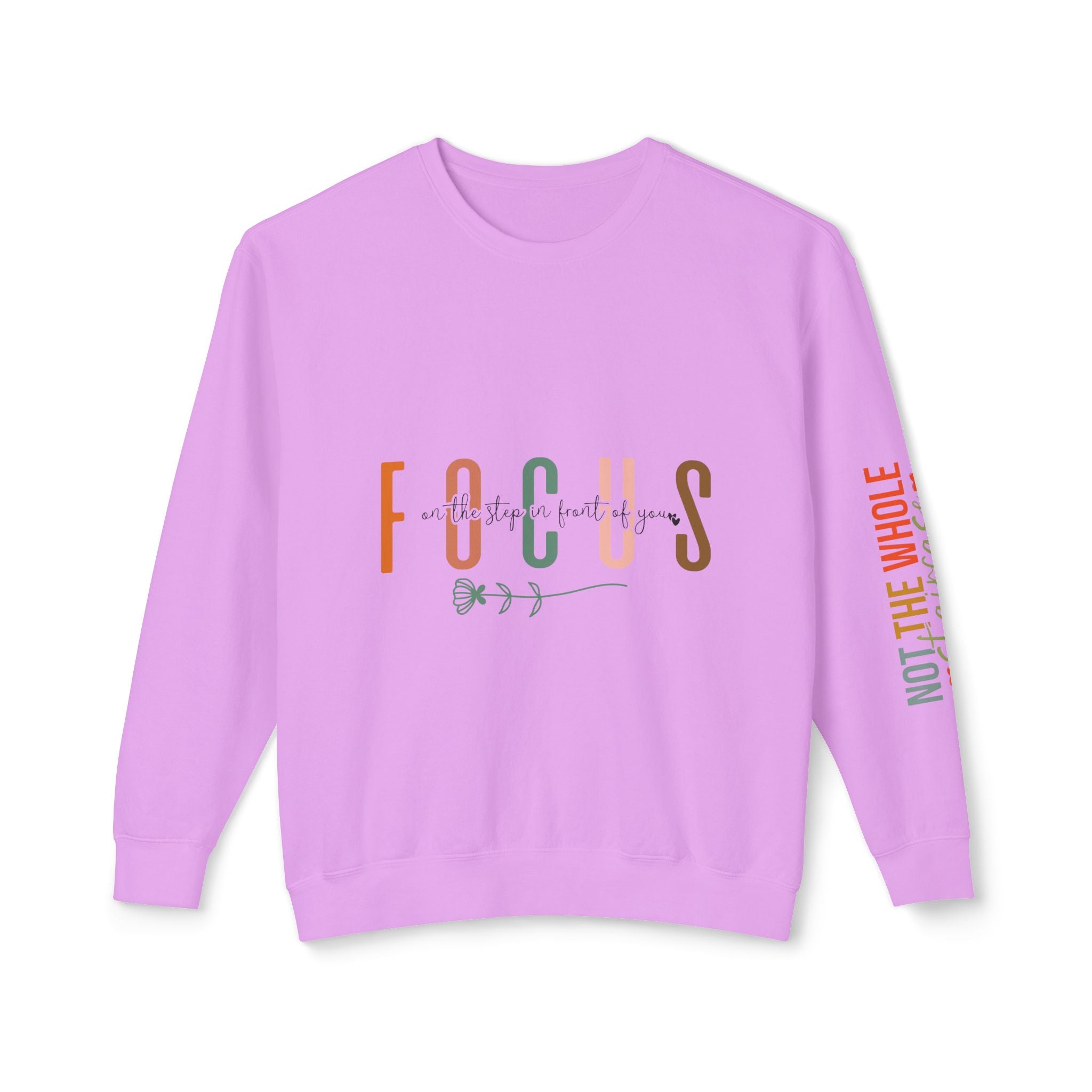 Sudadera unisex ligera con cuello redondo - "Focus" & "Not the Whole Story" - color violeta