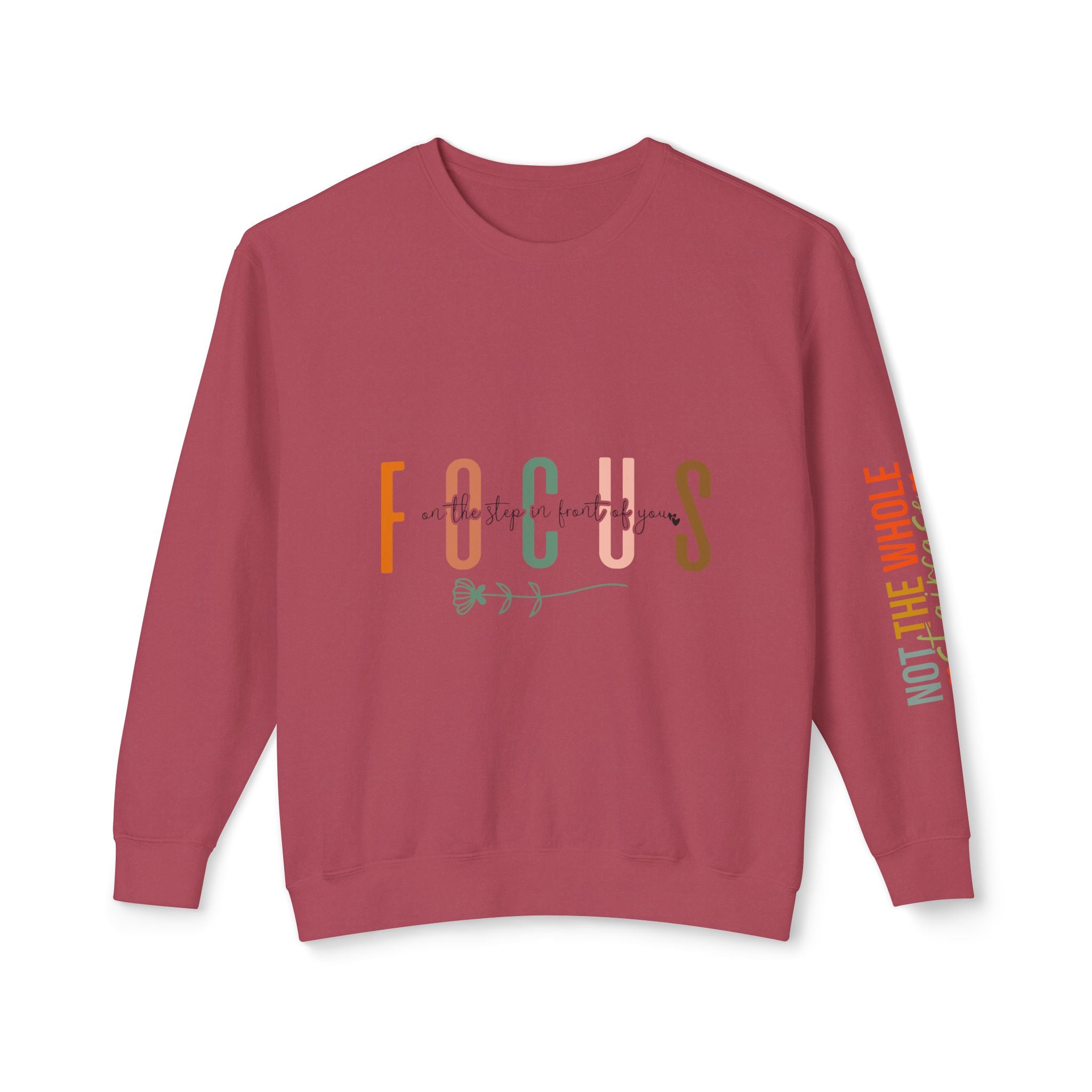 Sudadera unisex ligera con cuello redondo - "Focus" & "Not the Whole Story" - color rojo