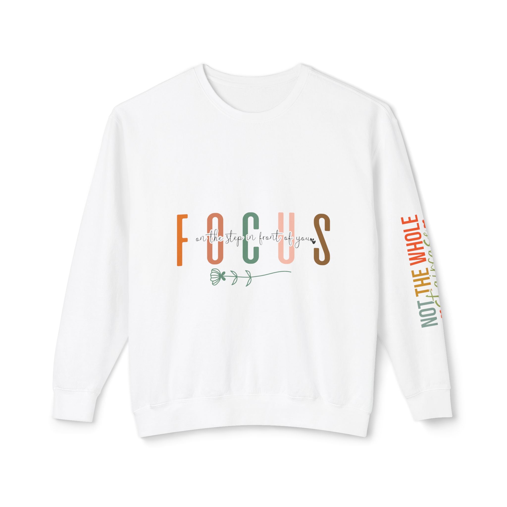 Sudadera unisex ligera con cuello redondo - "Focus" & "Not the Whole Story" - color blanca
