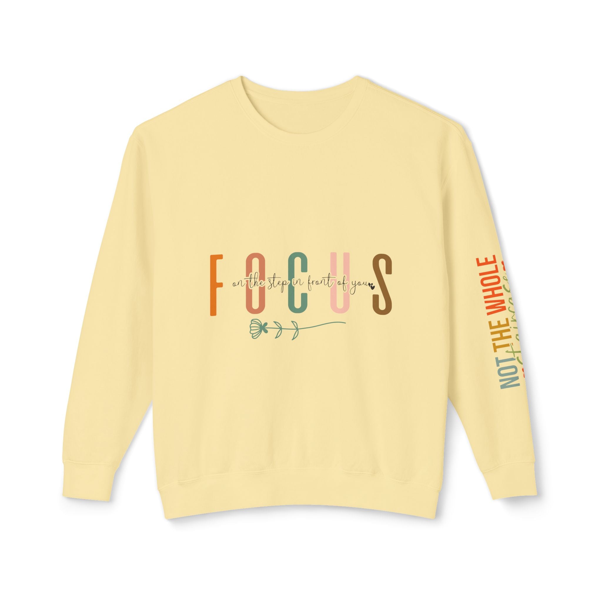 Sudadera unisex ligera con cuello redondo - "Focus" & "Not the Whole Story" - color amarillo