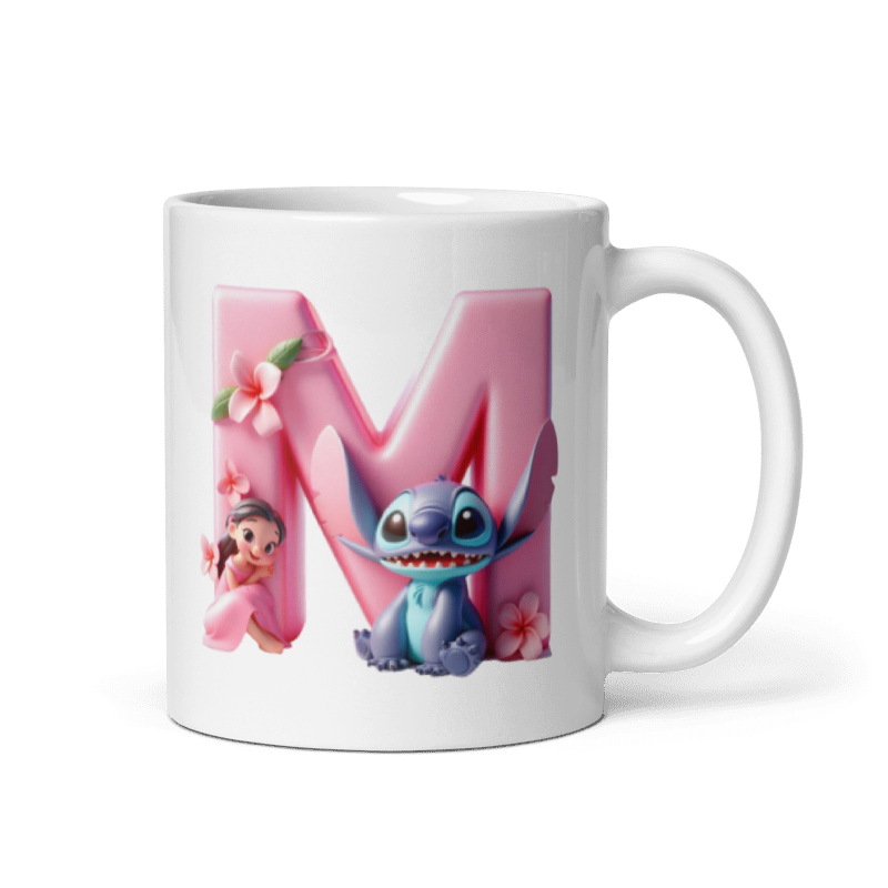 Taza blanca brillante con inicial y número personalizada Lilo - Print Ediciones