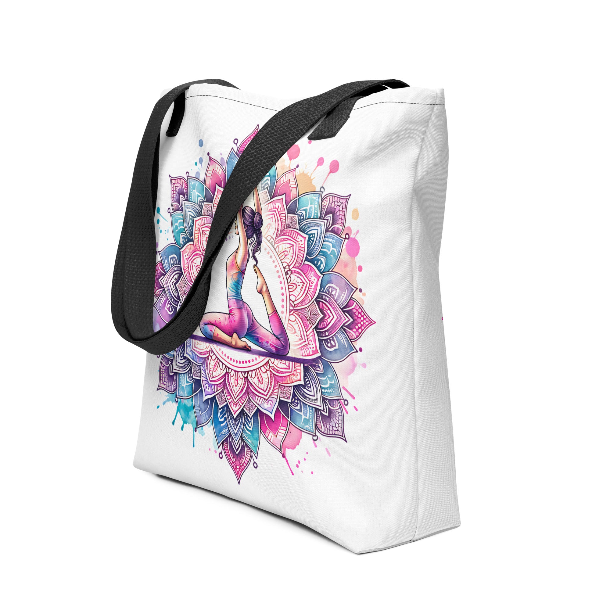 Bolso de tela con estampación de yoga y asas color negro