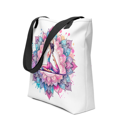Bolso de tela con estampación de yoga y asas color negro