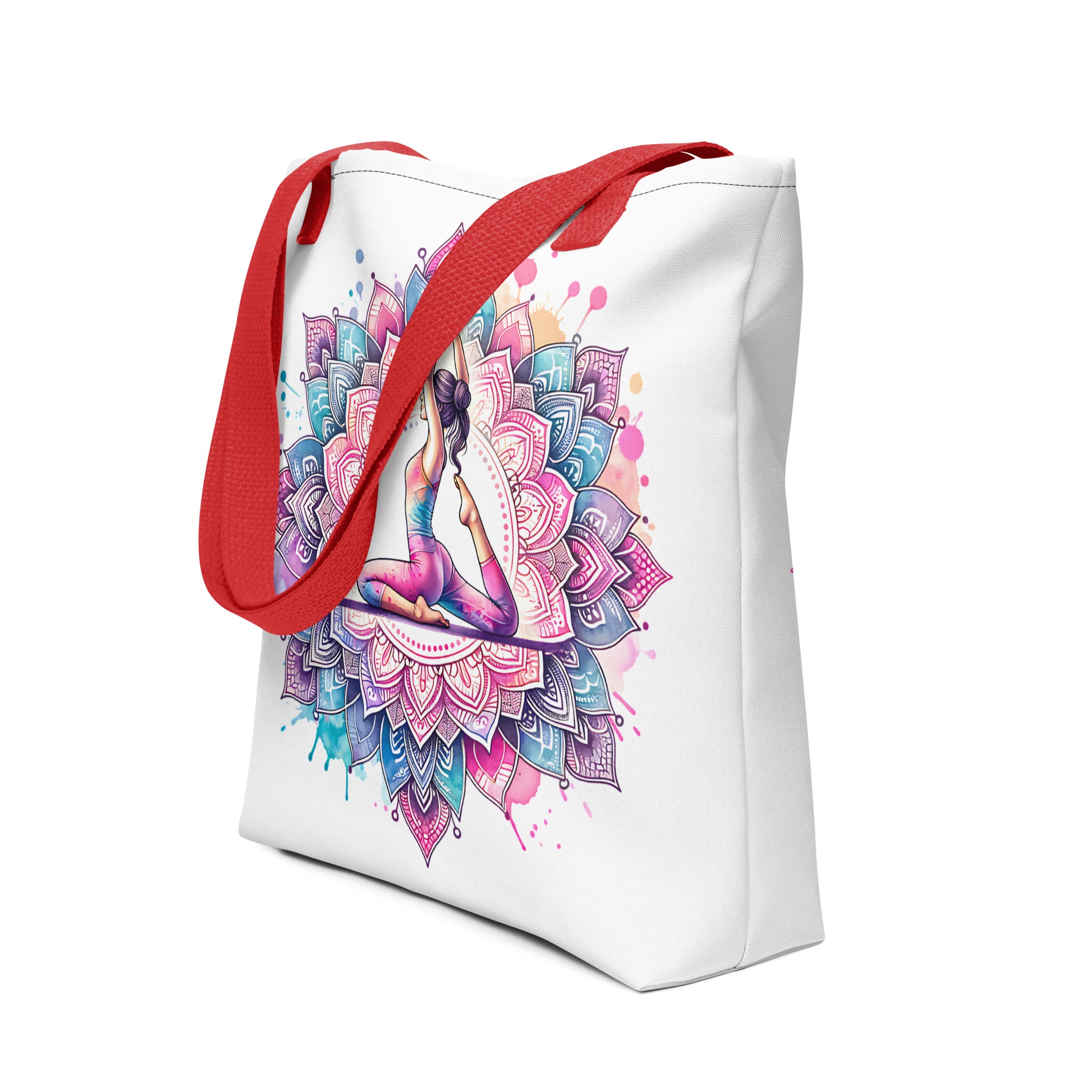 Bolso de tela con estampación de yoga y asas color rojo