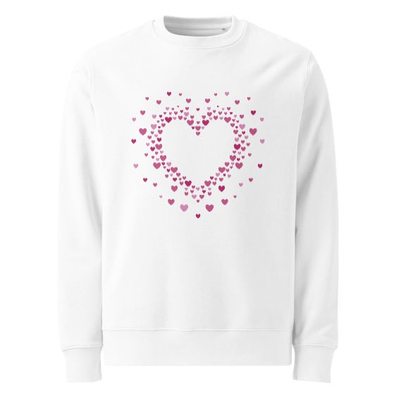 Sudadera eco unisex multicorazones - color blanca