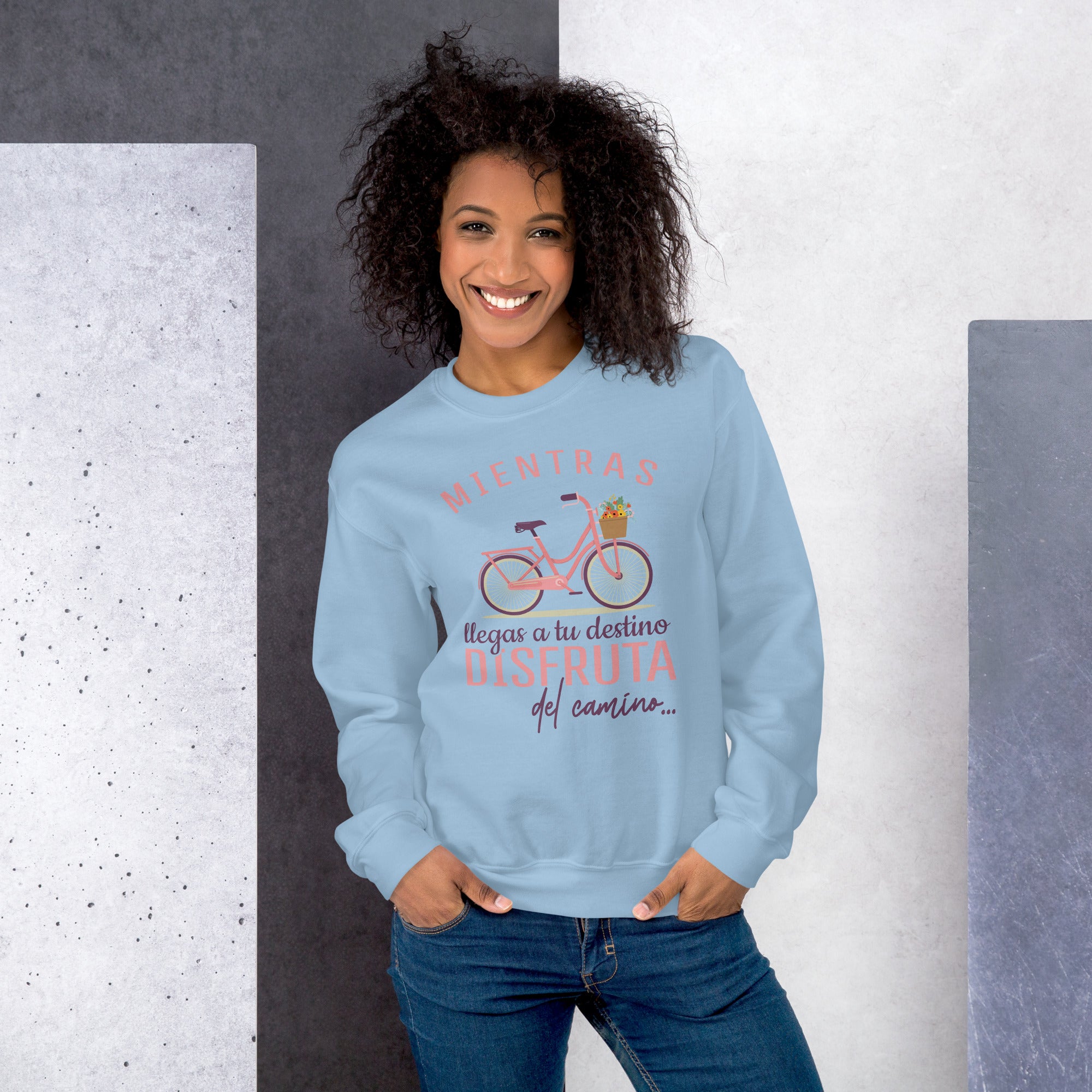 sudadera mujer con estampación bicicleta color azul claro