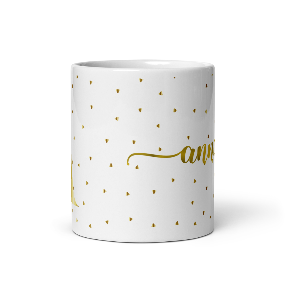Taza blanca brillante con inicial y nombre personalizada color oro - Print Ediciones