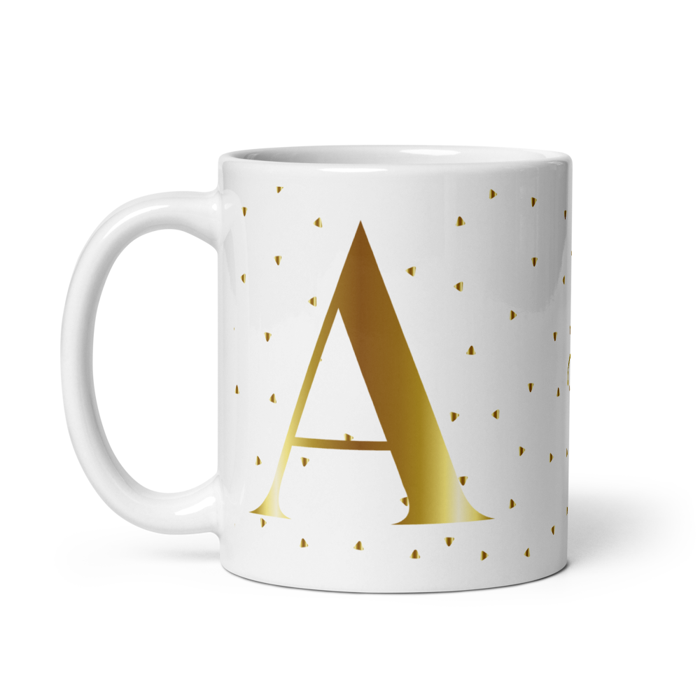 Taza blanca brillante con inicial y nombre personalizada color oro - Print Ediciones