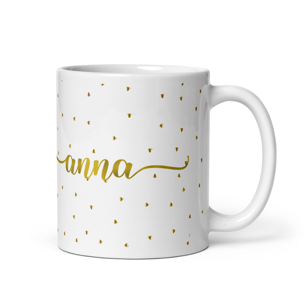Taza blanca brillante con inicial y nombre personalizada color oro - Print Ediciones