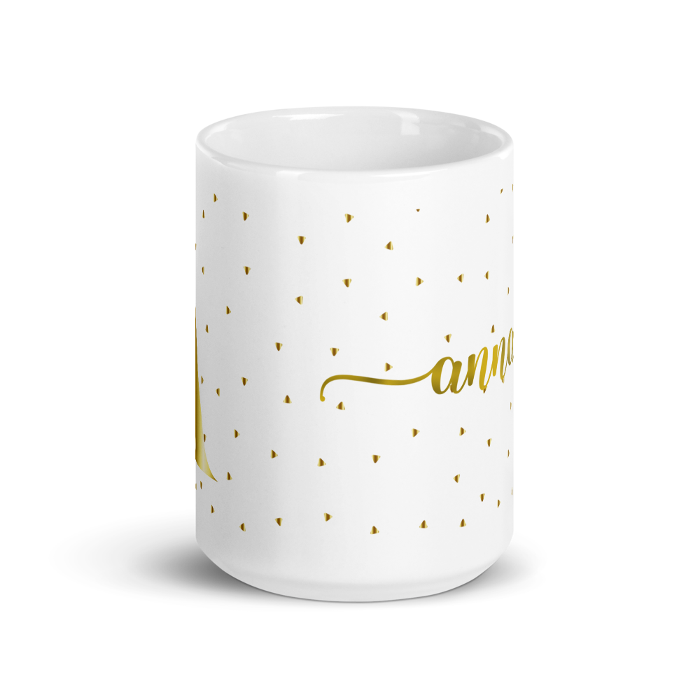 Taza blanca brillante con inicial y nombre personalizada color oro - Print Ediciones